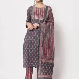 KALINI Ethnic Motifs Printed Gotta Patti Pure Cotton Kurta with Trousers & Dupatta-picture-36