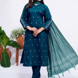 ARADHNA Women Ethnic Motifs Embroidered Regular Kurta with Trousers & With Dupatta-image-87