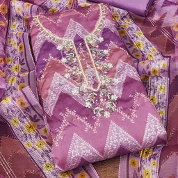 Ishin Geometric Embroidered Organza Unstitched Dress Material-image-4