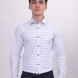 LOUIS STITCH Horizontal Striped Cotton Formal Shirt-image-21
