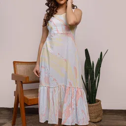 PHEETA Women Blue A-Line Pure Cotton Maxi Dress-picture-20