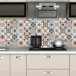 Jaamso Royals Orange & White Hexagon Art Design Self Adhesive Wallpaper-image-2