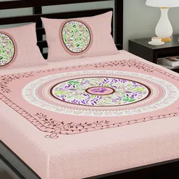 Urban Magic Peach 104 TC Cotton Printed Double Bedsheet with 2 pillow covers-image-7