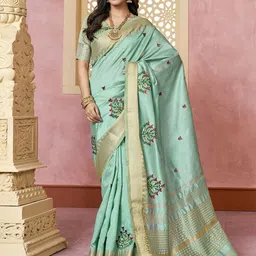 KALINI Floral Embroidered Assam Cotton Silk Saree-picture-18