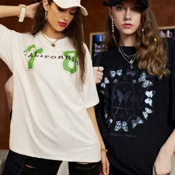 Christy World Women Pack of 2 Printed Oversized Cotton T-shirts-picture-11