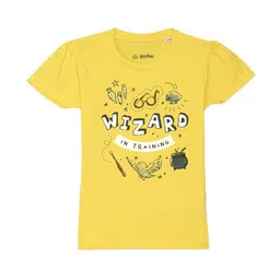 Harry Potter by Wear Your Mind Girls Yellow Printed Pure Cotton T-shirt-image-63