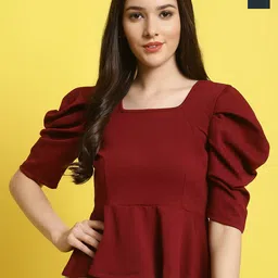 Fabflee Pack of 2 Puff Sleeved Peplum Tops-picture-32