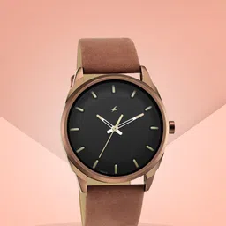 Fastrack Men Black Brass Embellished Dial & Brown Leather Straps Analogue Watch 3273QL01-picture-18