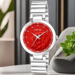 LOREM Women Red Printed Dial & Silver Toned Bracelet Style Straps Analogue Watch LR317-picture-22