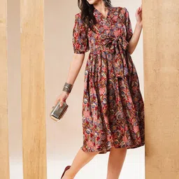 Globus Floral Printed Fit & Flared Midi Ethnic Dress-picture-14