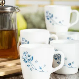 Cello White & Blue Set of 12 Dishwasher & Microwave Safe Opalware Glossy Mugs 180 ml Each-picture-38