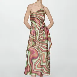 MANGO Marble Print One-Shoulder Satin A-Line Midi Dress-picture-37