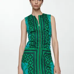 MANGO Printed Ruched Sheath Mini Dress-image-0