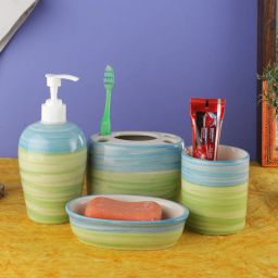 vareesha Ananda Green & Blue Ceramic (Set of 4) Bath Accessory Set-picture-23