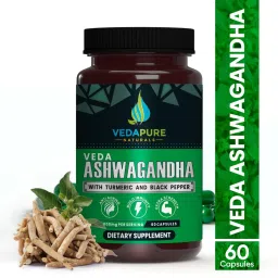 VEDAPURE Veda Ashwagandha|Aswagandha for stress relief & anxiety relief | Supports Strength, Stamina & Energy | - 60 Capsules-image-5