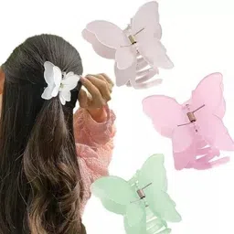 generic AJ Fashion Women & Girls Korean Butterfly Hair Claw Clip/Double Butterfly Matte Clutcher No-Slip Hair Claw Clips, Plastic Claw Clips, Matte Large Hair Clamps Multicolour (Set of 2) image 5