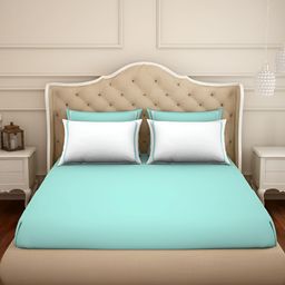 SPACES Green & White 350 TC Cotton King Bedsheet with 4 Pillow Covers-picture-26