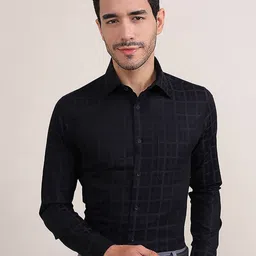 LOUIS STITCH Grid Tattersall Checked Comfort Regular Fit Cotton Formal Shirt-picture-11