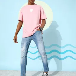 Mast & Harbour Men MId-Rise Mildly Distressed Heavy Fade Applique Detail Stretchable Jeans-picture-43