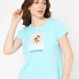 Mast & Harbour Blue Graphic Printed Pure Cotton T-shirt-picture-11