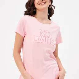 Mast & Harbour Pink Typography Printed Pure Cotton T-shirt-picture-27