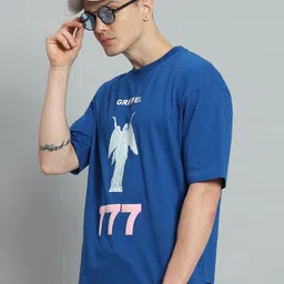 GRIFFEL Typography Printed Drop-Shoulder Sleeves Cotton Oversized T-shirt-picture-41