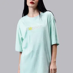 Mad Over Print Typography Printed Drop-Shoulder Sleeves Cotton T-Shirt-image-0