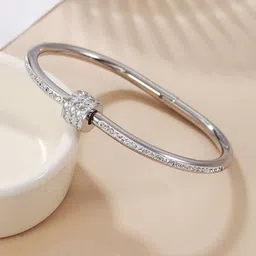 Designs & You Stainless Steel American Diamond Silver-Plated Bangle-Style Bracelet-picture-21