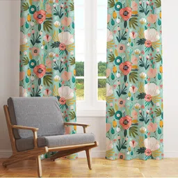 STYBUZZ Blue & Green Set of 2 Floral Room Darkening Door Curtain-picture-26