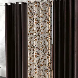 Shopgallery Brown & White 3 Pieces Floral Room Darkening Door Curtain-picture-19