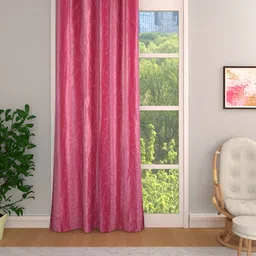 Aura Pink Floral Room Darkening Door Curtain-image-50