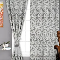 Parda Sansar Grey and White 2 Pieces Floral Printed Room Darkening Long Door Curtains-image-45