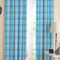 Airwill Blue & White 2 Pcs Geometric Room Darkening Cotton Long Door Curtain-picture-39