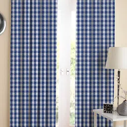 Airwill Blue White 2 Pieces Geometric Cotton Room Darkening Long Door Curtain-picture-10