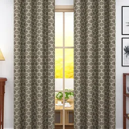 Story@home Set of 2 Brown Geometric Print Room Darkening Long Door Curtain image 1
