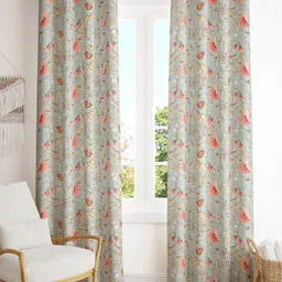 Trance Home Linen Jaipuri Green & Coral 2 Pieces Cotton Floral Long Door Curtain-picture-18