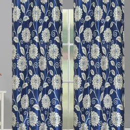 Aura Blue & White 2 Pieces Floral Printed Room Darkening Door Curtain-picture-37