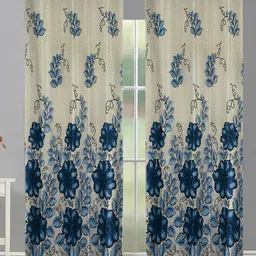 Aura Blue & White 2 Pieces Floral Printed Room Darkening Door Curtain-picture-36