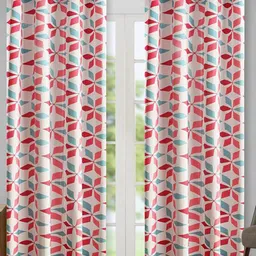 Aura Pink & White 2 Pieces Floral Printed Room Darkening Eyelet Door Curtains-picture-20