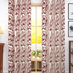 Story@home Cream-Coloured & Maroon Set of 2 Floral Jacquard Door Curtain-picture-21