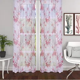 THE CONVERSION Maroon 2 Pieces Floral Sheer Long Door Curtains-image-71