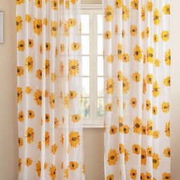 HOMEMONDE 2 Pcs White & Yellow Floral Cotton Sheer Long Door Curtain-picture-38