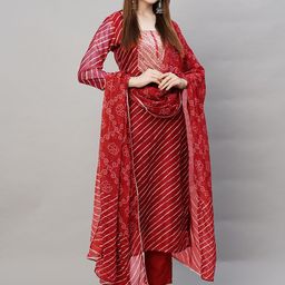 gosriki KALINI Leheriya Printed Thread Work Straight Kurta With Trousers & Dupatta-picture-15