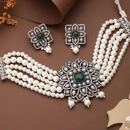 Saraf RS Jewellery Silver Plated & American Diamond Studded Oxidised Jewellery Set-picture-17