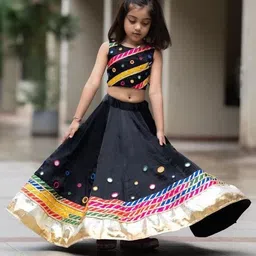 BAESD Girls Embroidered Mirror Work Ready to Wear Lehenga & Choli-picture-23