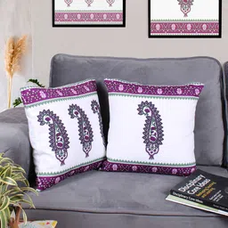 STITCHNEST Purple & White 2 Pieces Ethnic Motifs Square Cushion Covers-picture-28