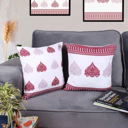 STITCHNEST White & Red 2 Pieces Ethnic Motifs Square Cushion Covers-picture-33
