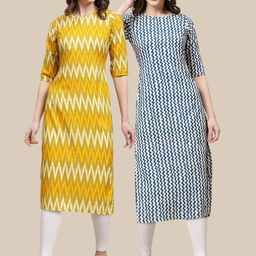 7threads KALINI Women Pack Of 2 Geometric Printed Crepe Kurtas-picture-41