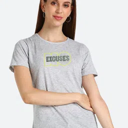 Shashvi Women Grey Melange Typography Embellished T-shirt-image-60