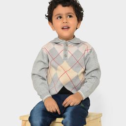 MiArcus Kids Geometric Printed Lapel Collar Ribbed Pullover Sweater-picture-13